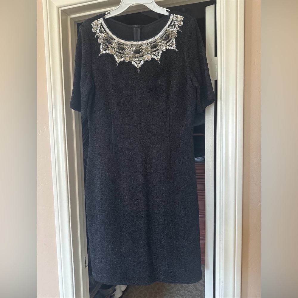 St. John Vintage Embellished Knit Black Dress. Size 8. Preowned